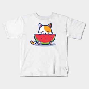 Cute Cat Eating Watermelon Kids T-Shirt